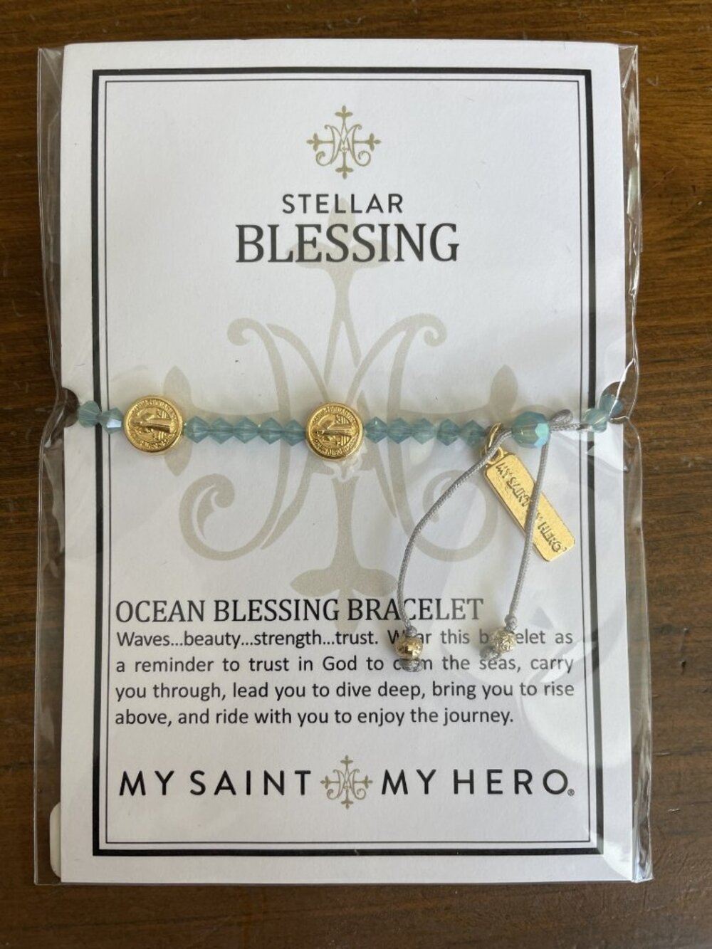 My Saint My Hero Ocean Blessing Bracelet aqua, gold, adjustable